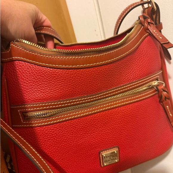 Dooney & Bourke Red and Brown Leather Shoulder Bag with Gold Hardware - Picture 3 of 3